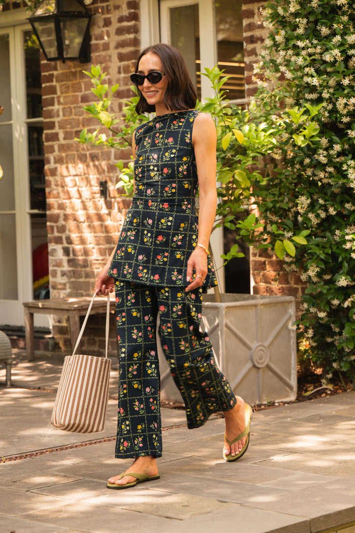 Navy Floral Grid