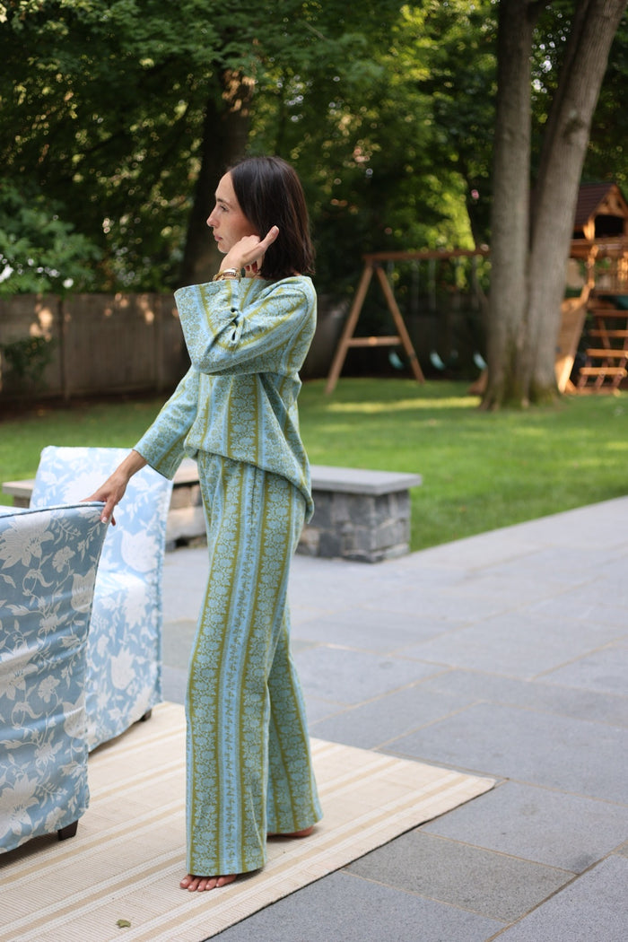 Aqua Floral Stripe