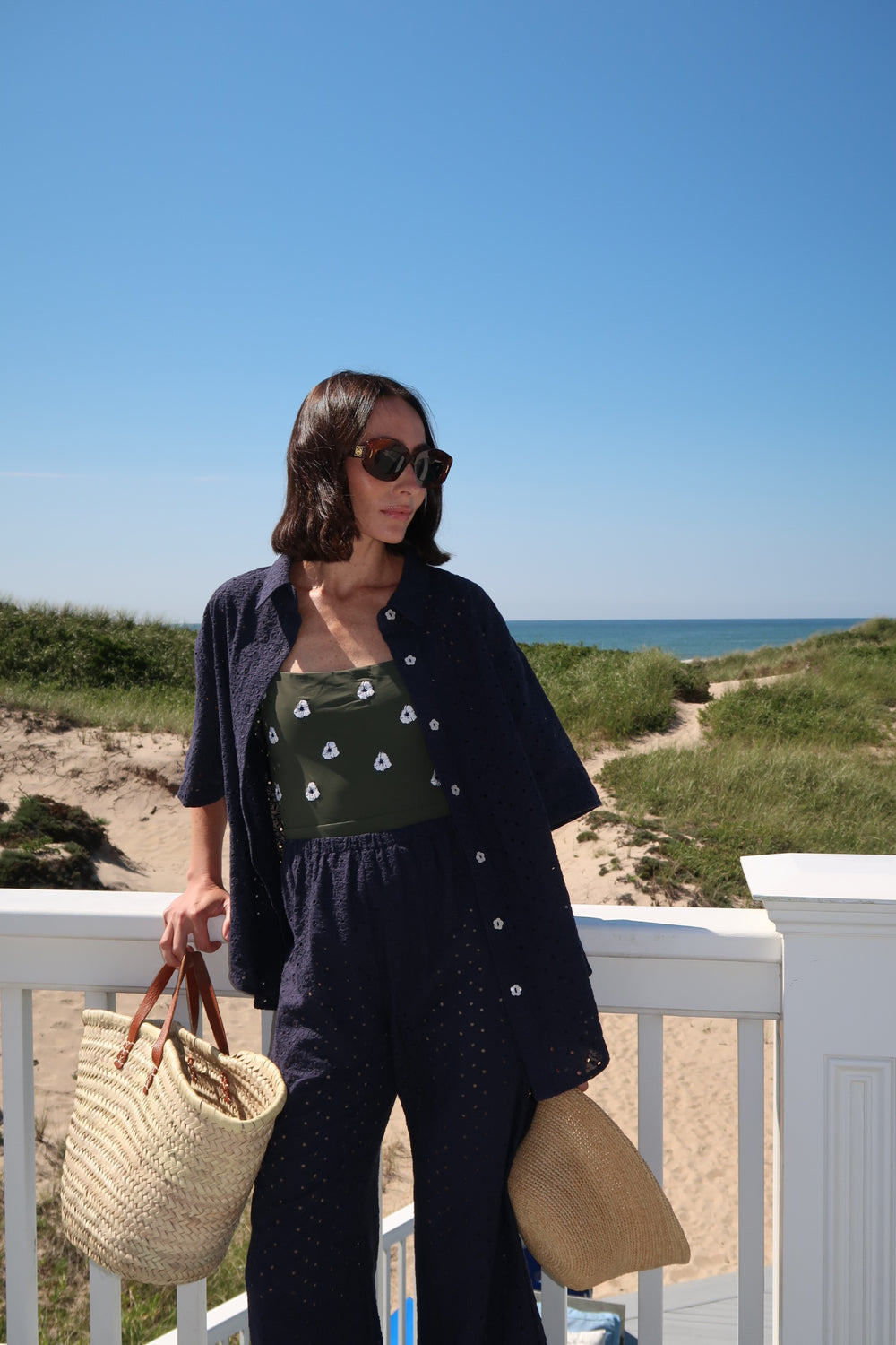 Navy Daisy Eyelet