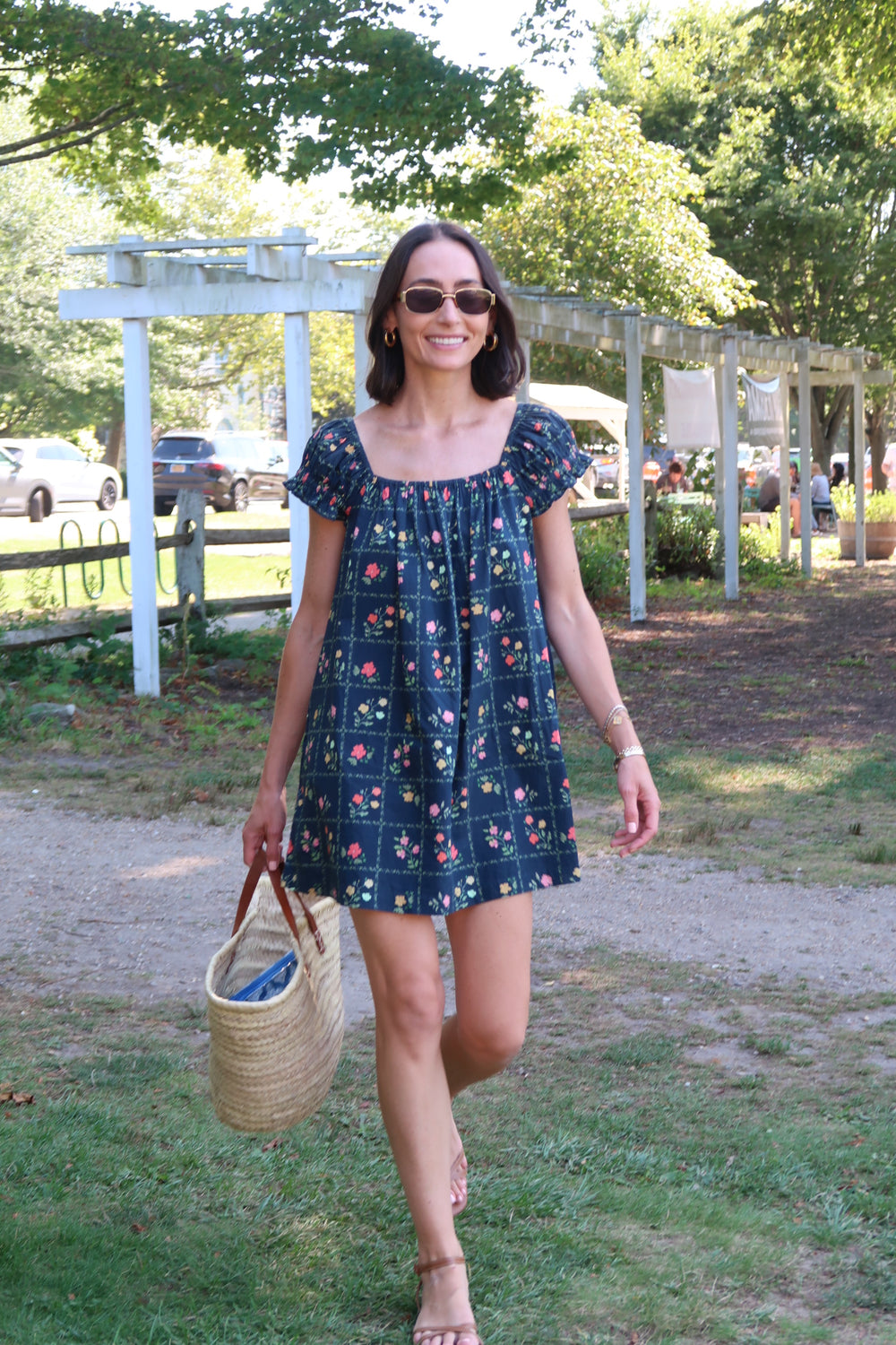 Navy Floral Grid