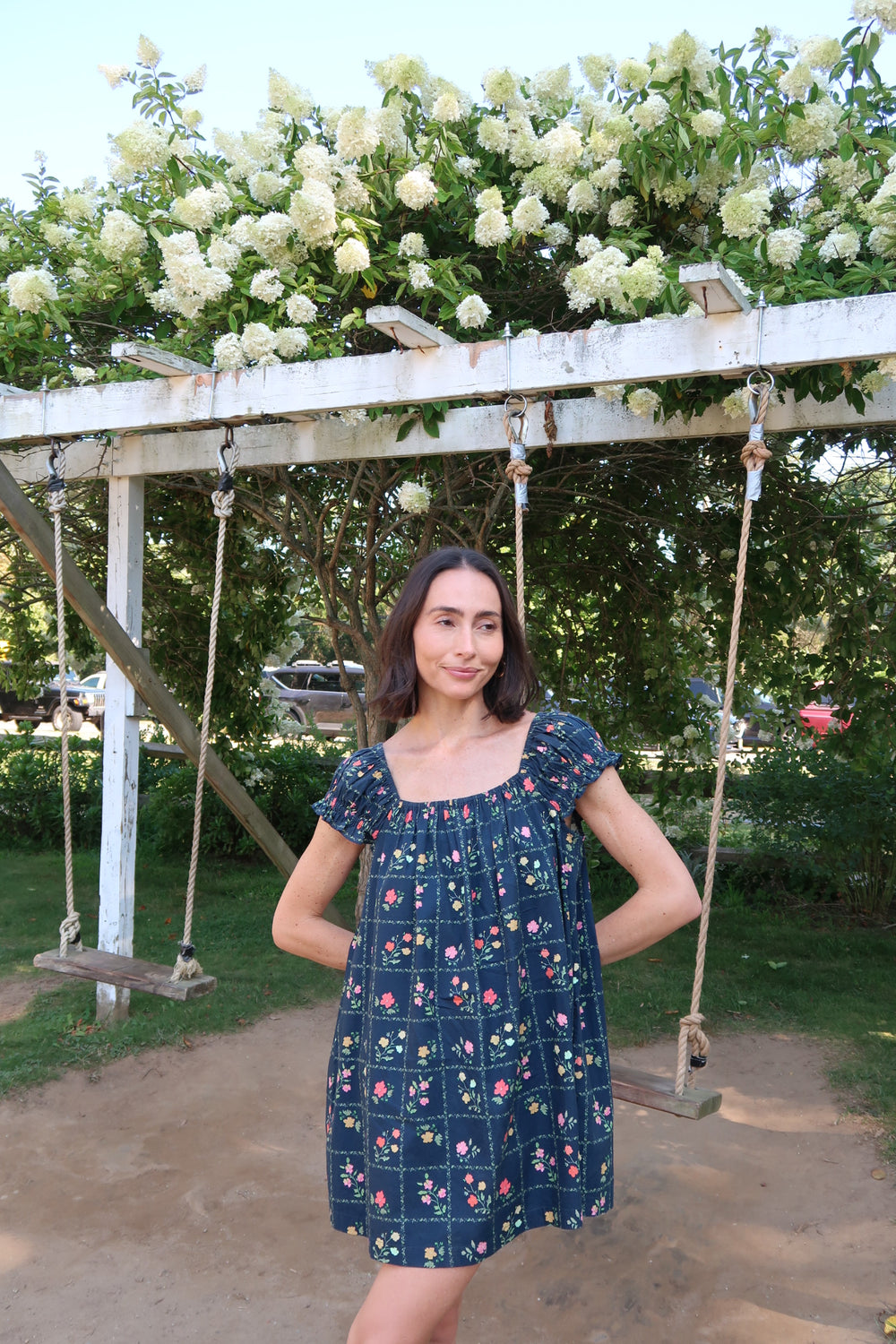 Navy Floral Grid