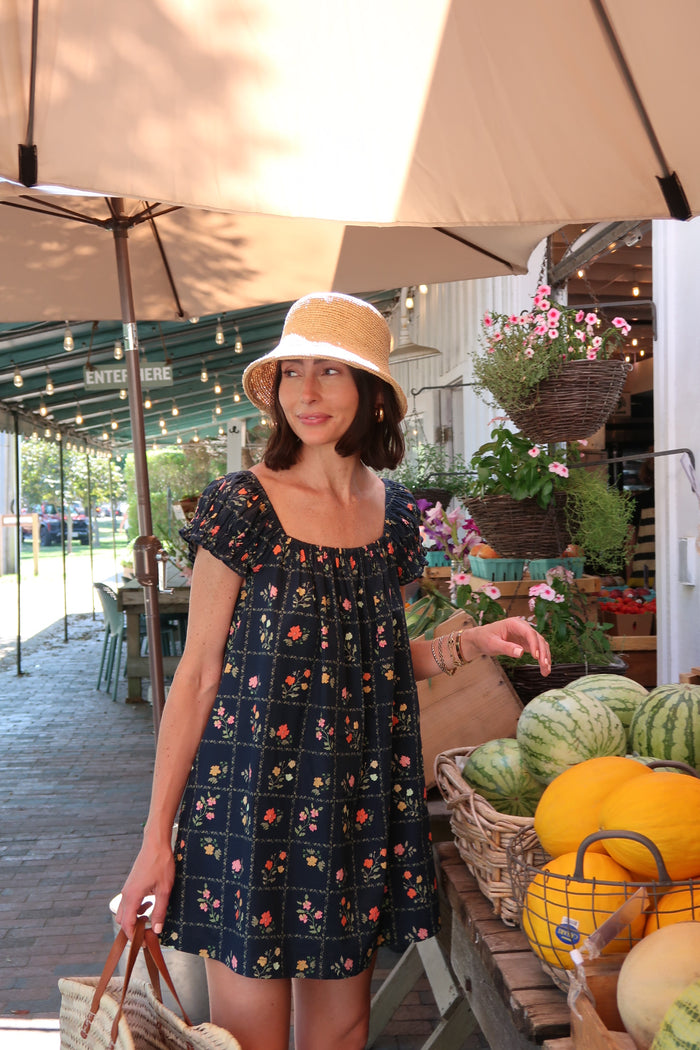 Navy Floral Grid