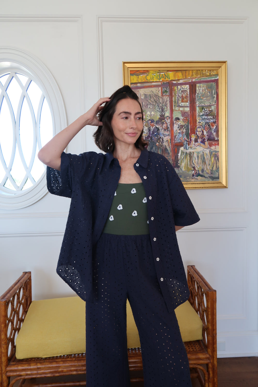 Navy Daisy Eyelet
