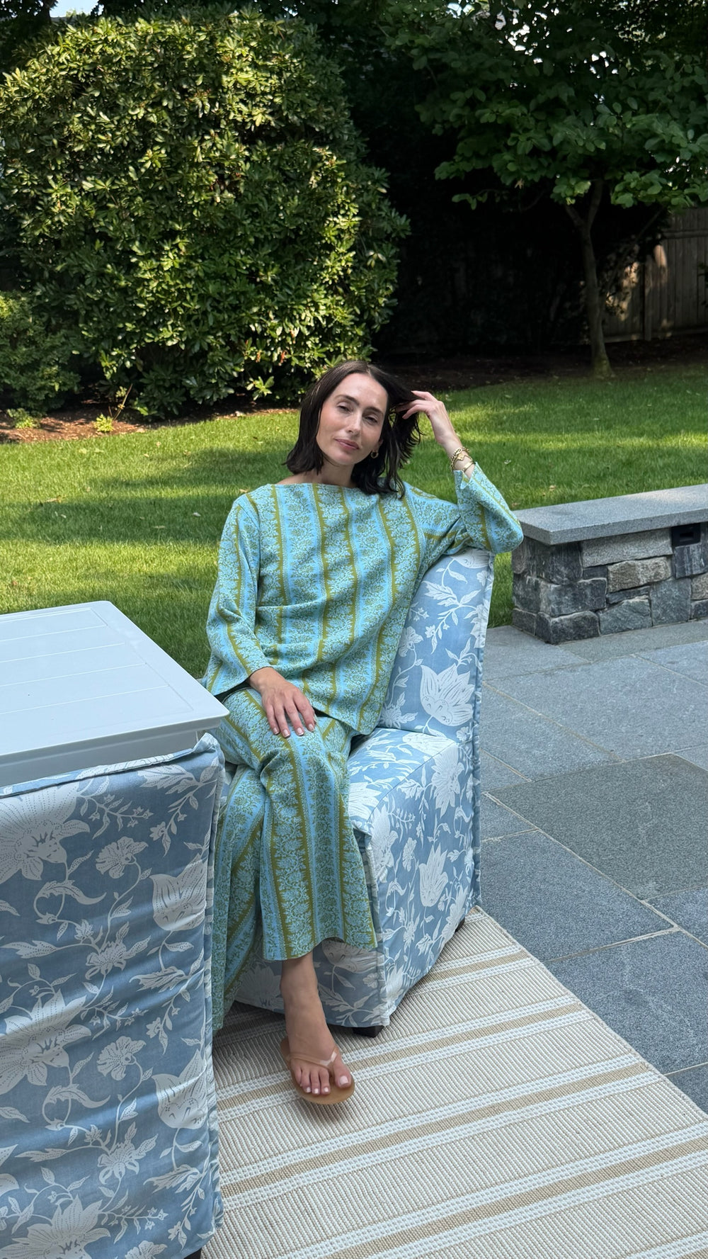 Aqua Floral Stripe