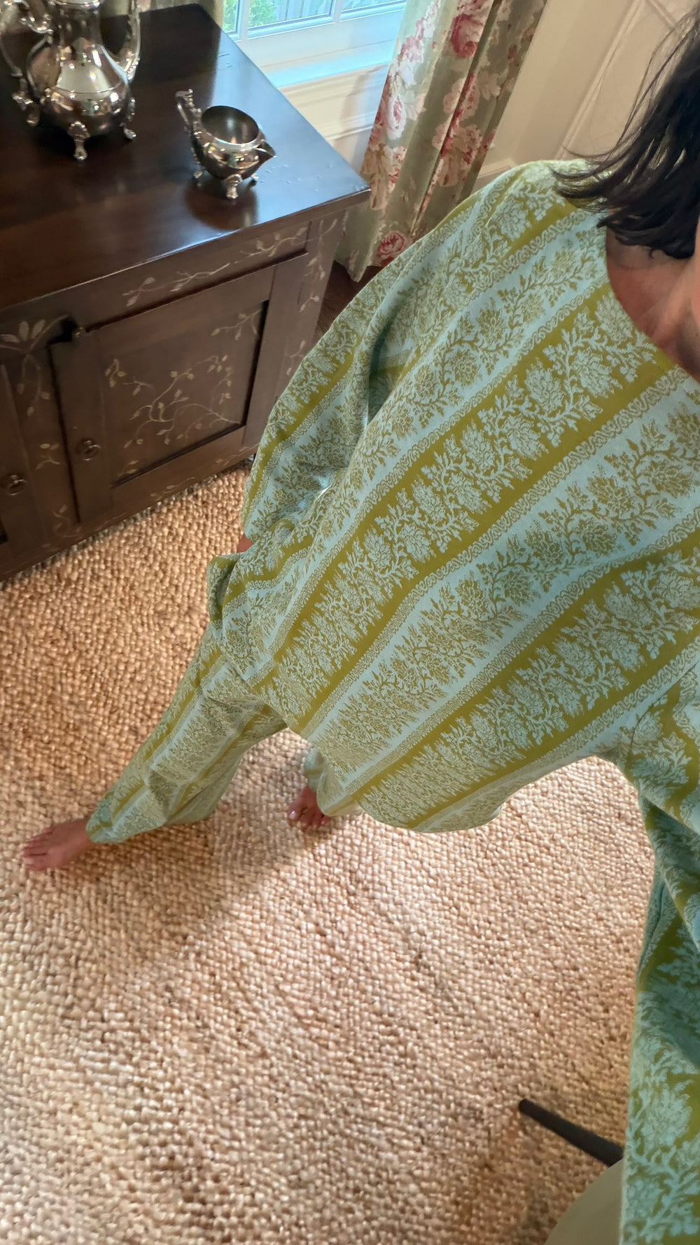 Aqua Floral Stripe