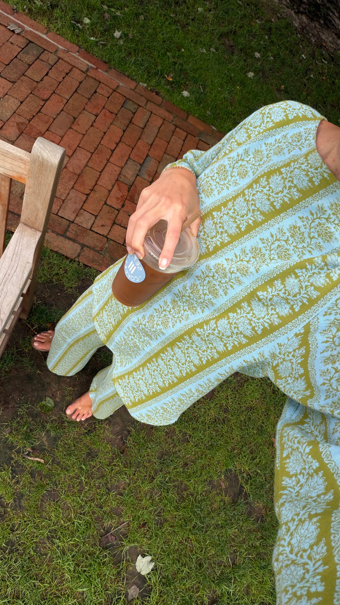 Aqua Floral Stripe