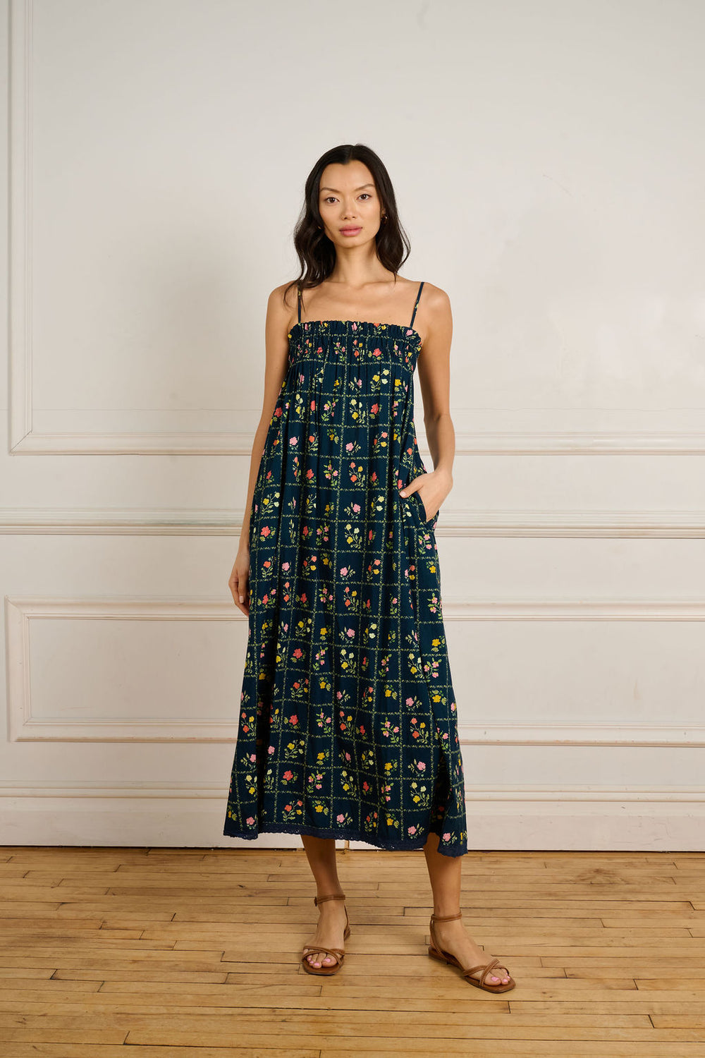 Navy Floral Grid