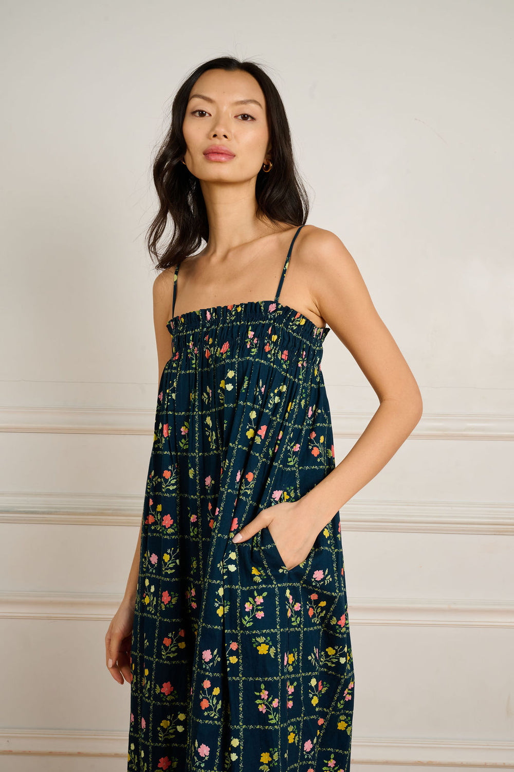 Navy Floral Grid