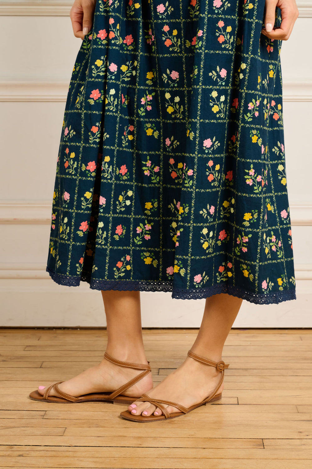 Navy Floral Grid