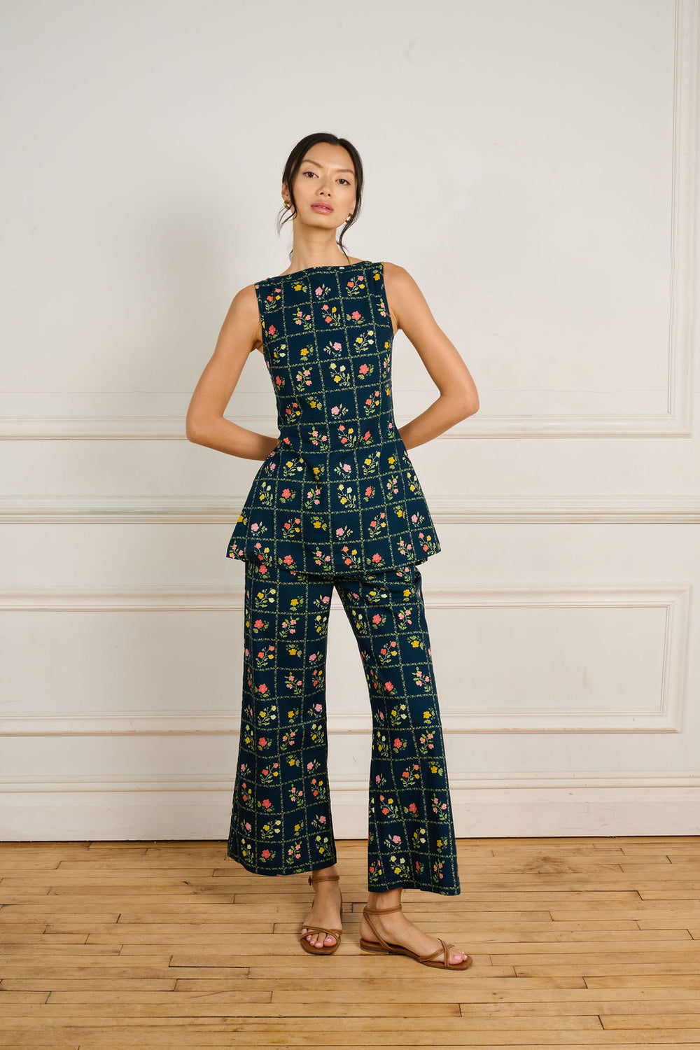 Navy Floral Grid