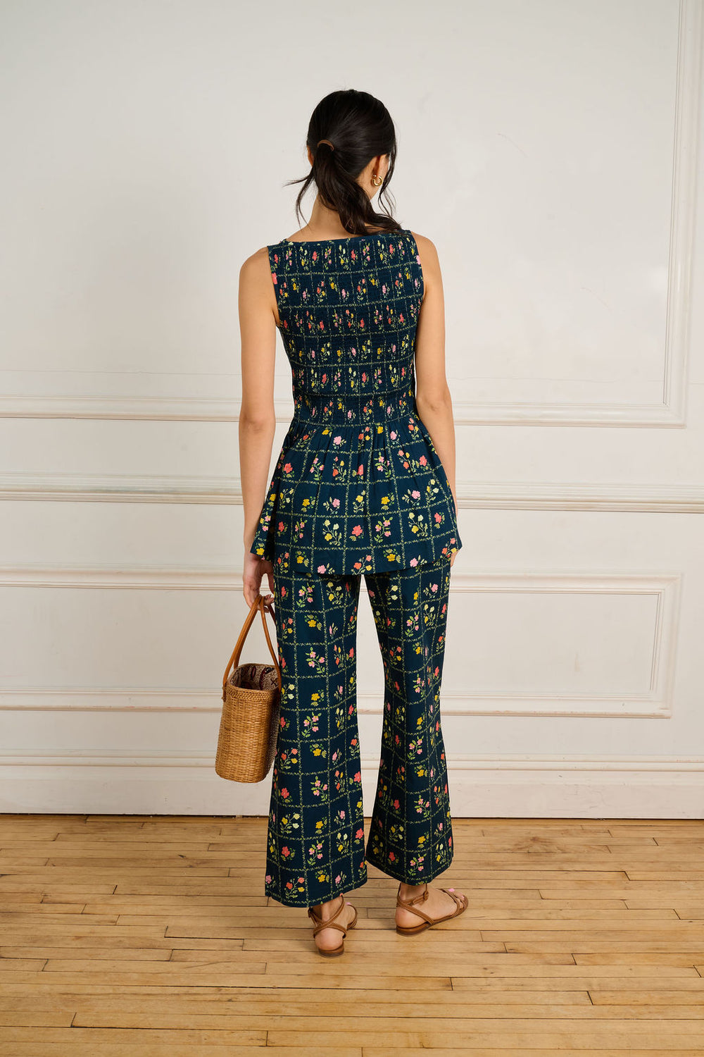 Navy Floral Grid