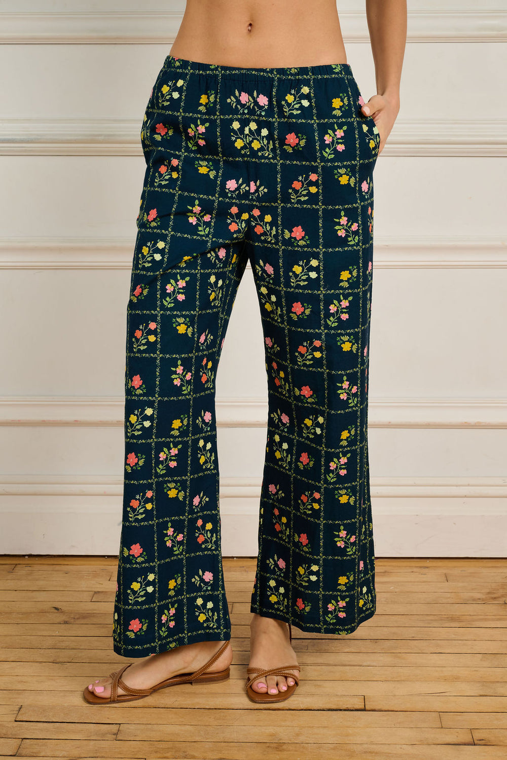 Navy Floral Grid