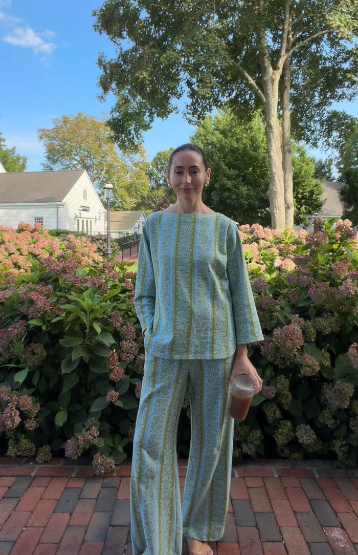 Aqua Floral Stripe